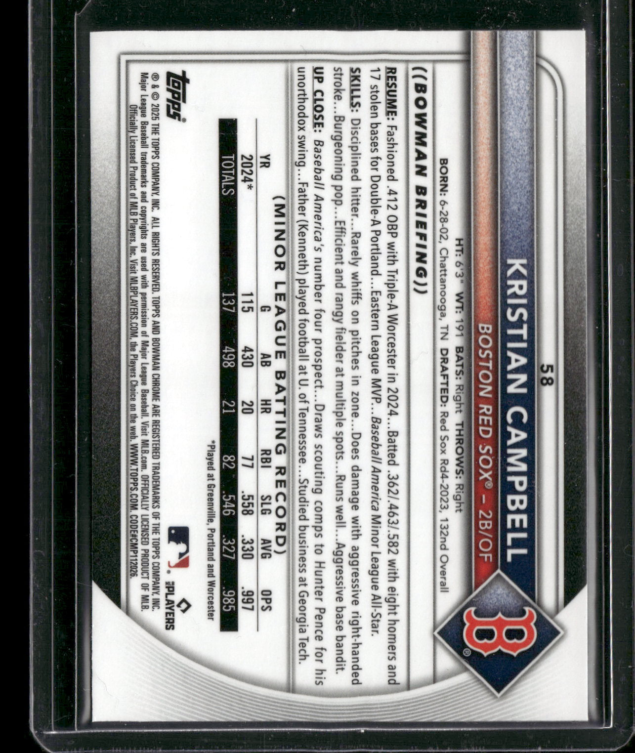 2025 Bowman Chrome Kristian Campbell #58 RC