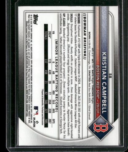 2025 Bowman Chrome Kristian Campbell #58 RC