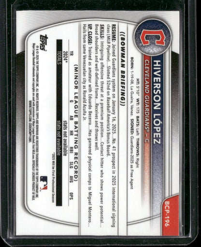 2025 Bowman Chrome Hiverson López #BCP-196 Laser Refractor 1st Bowman