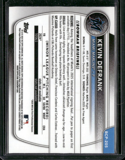 2025 Bowman Chrome Kevin Defrank #BCP-205 Laser Refrator 1st Bowman