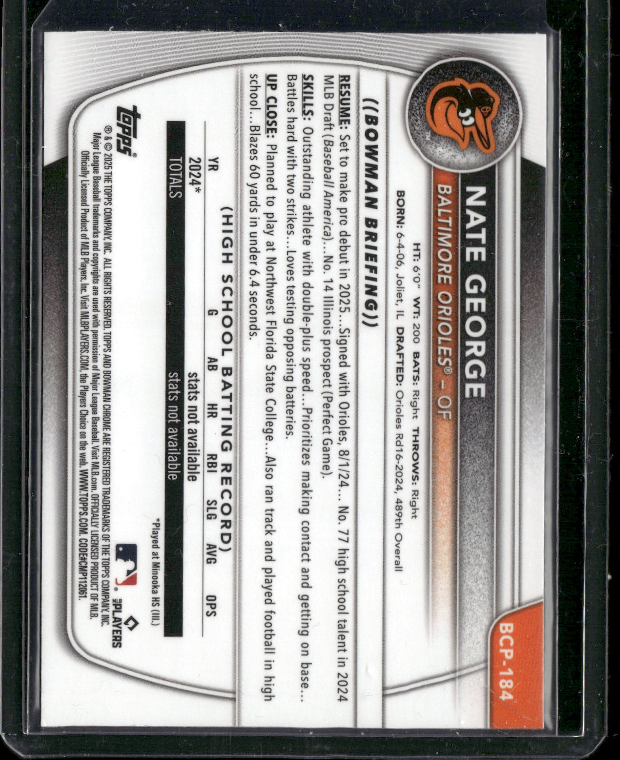 2025 Topps Bowman Chrome Nate George #BCP-184 Laser Refractor 1st Bowman