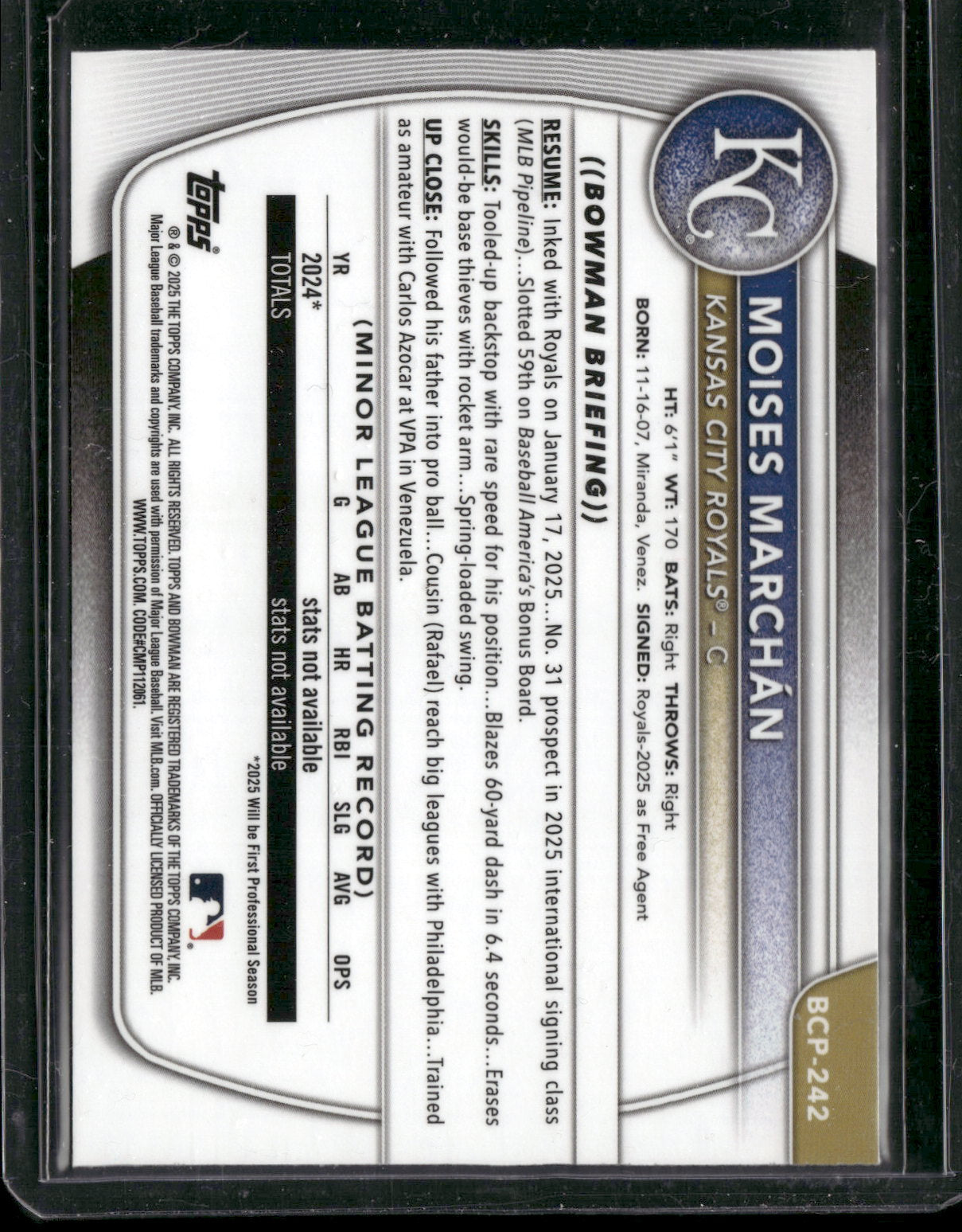 2025 Topps Bowman Chrome Moises Marchán #BCP-242 Laser Refractor 1st Bowman