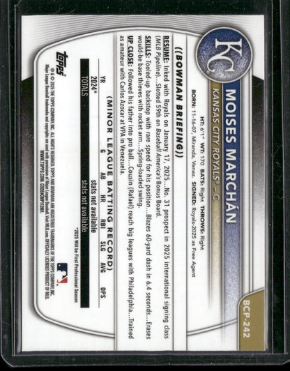 2025 Topps Bowman Chrome Moises Marchán #BCP-242 Laser Refractor 1st Bowman