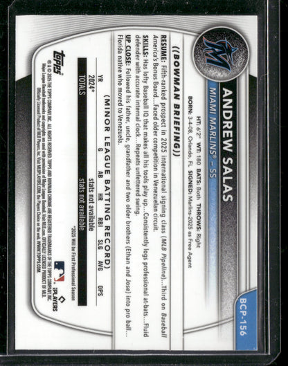2025 Bowman Chrome Andrew Salas #BCP-156 Mega Box Mojo Refractor 1st Bowman
