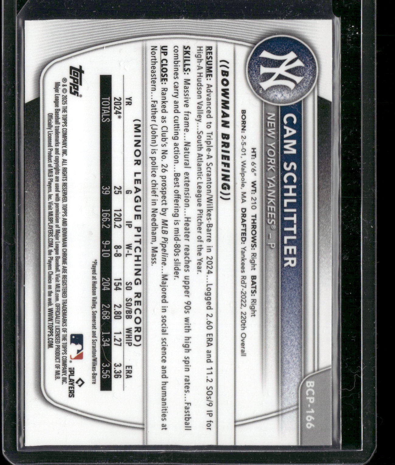 2025 Bowman Chrome Cam Schlittler #BCP-166 Mega Box Mojo Refractor 1st Bowman