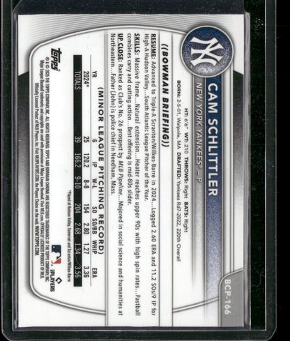 2025 Bowman Chrome Cam Schlittler #BCP-166 Mega Box Mojo Refractor 1st Bowman