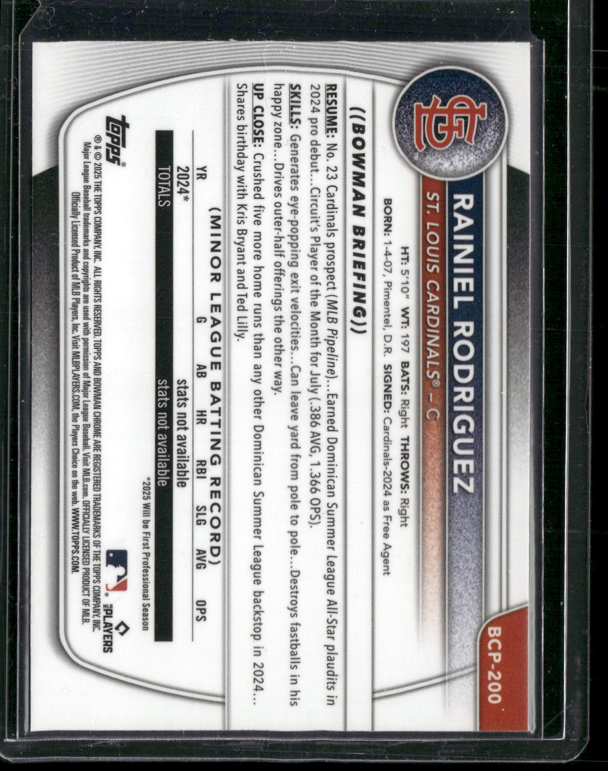 2025 Bowman Chrome Rainiel Rodriguez #BCP-200 Mega Box Mojo Refractor 1st Bowman