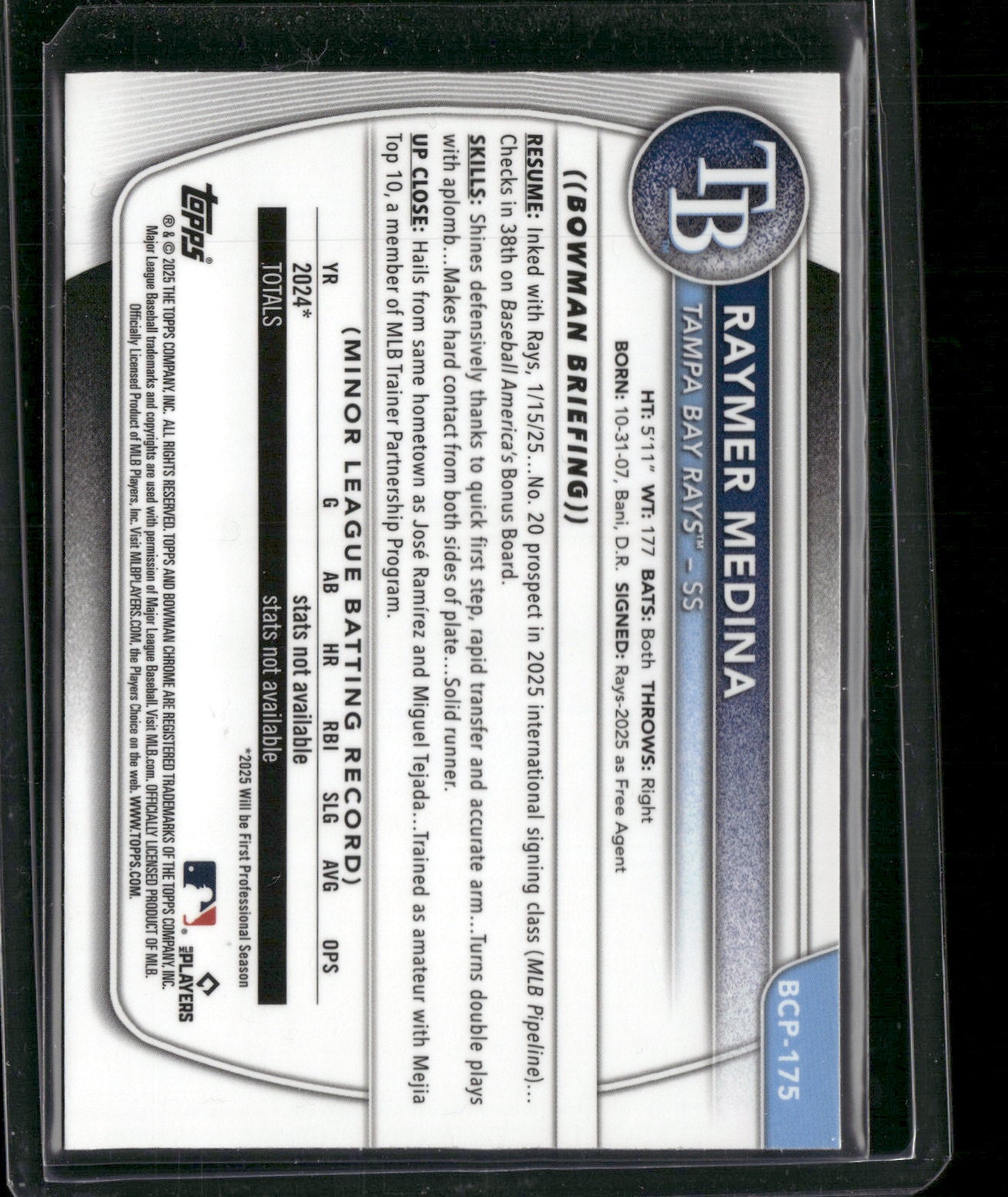 2025 Bowman Chrome Raymer Medina #BCP-175 Mega Box Mojo Refractor 1st Bowman