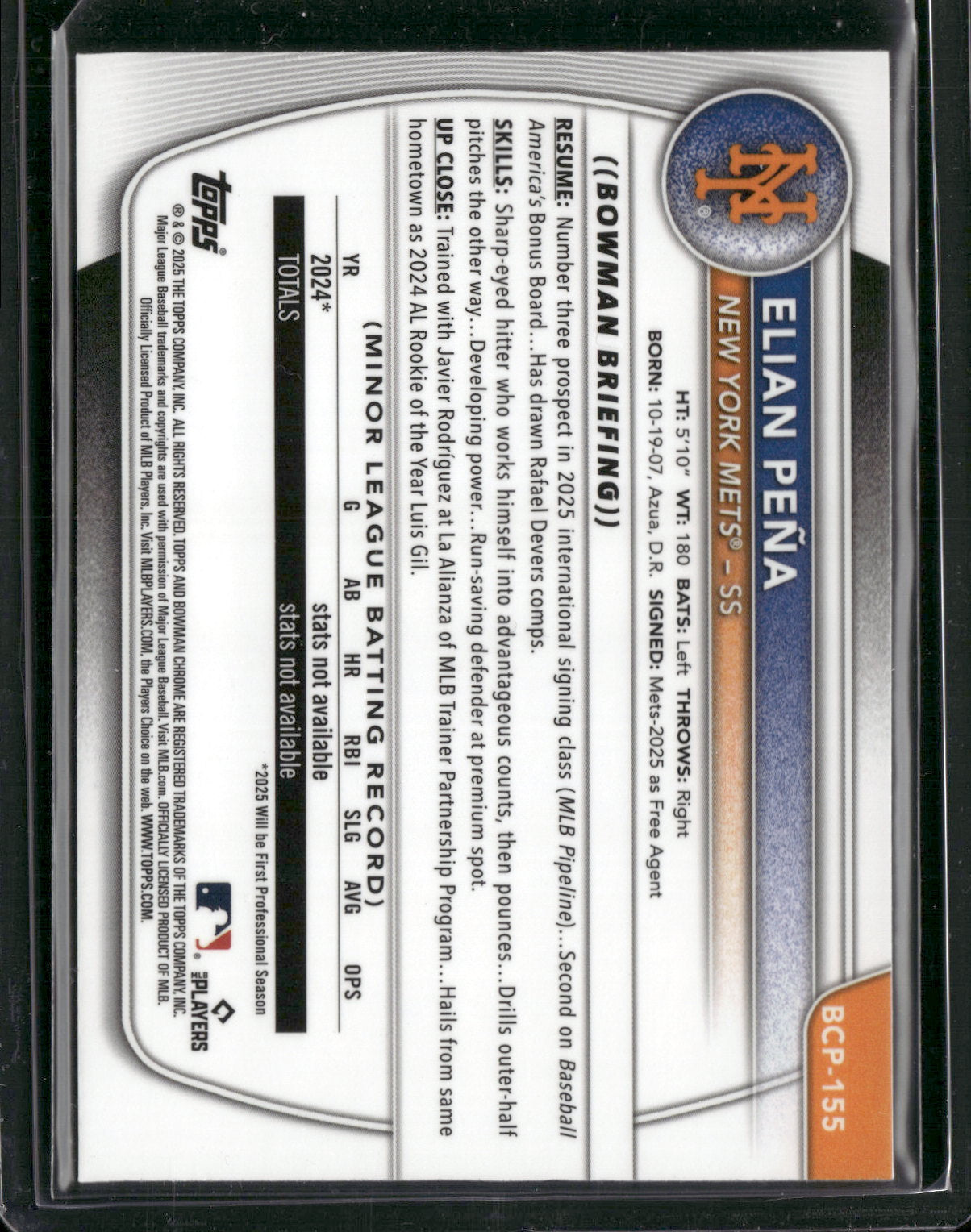 2025 Bowman Chrome Elian Peña #BCP-155 Mega Box Mojo Refractor 1st Bowman