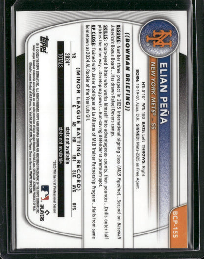 2025 Bowman Chrome Elian Peña #BCP-155 Mega Box Mojo Refractor 1st Bowman