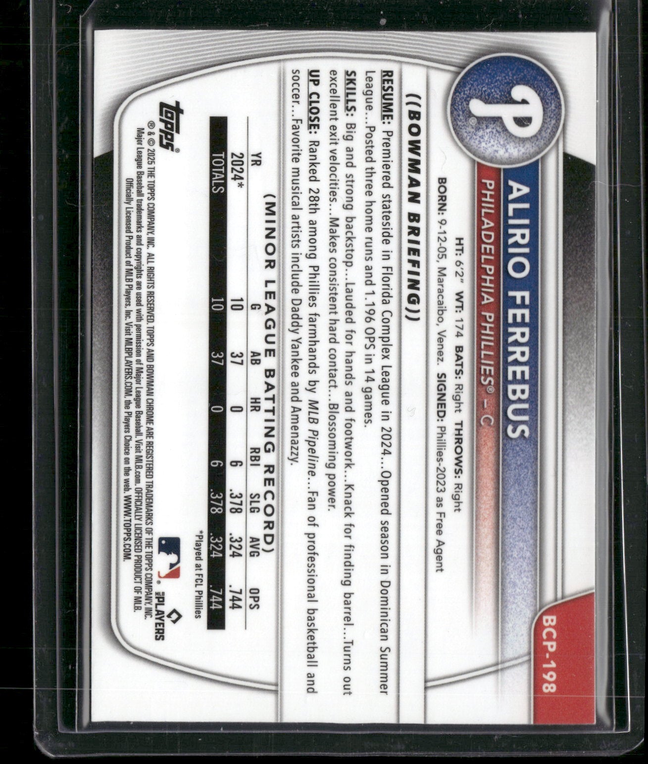 2025 Bowman Chrome Alirio Ferrebus #BCP-198 Mega Box Mojo Refractor 1st Bowman