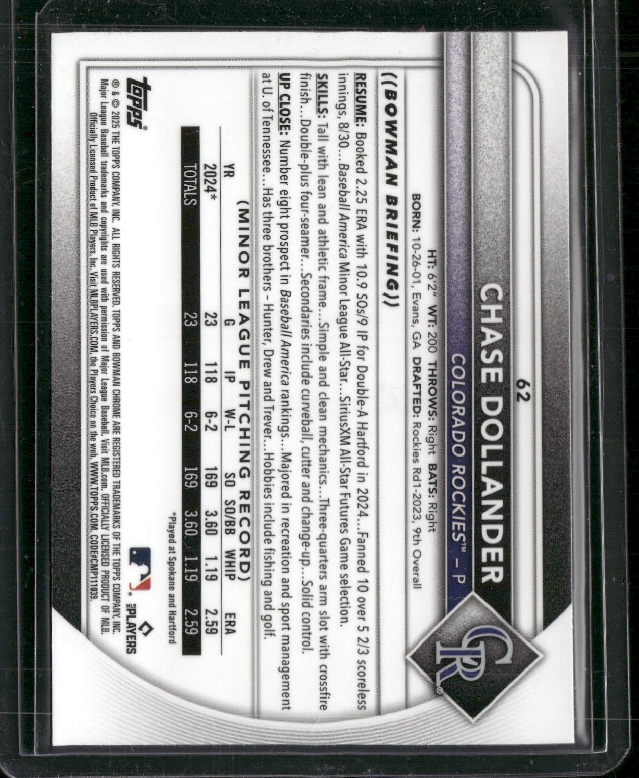 2025 Bowman Chrome Chase Dollander #62 Mega Box Mojo Refractor RC