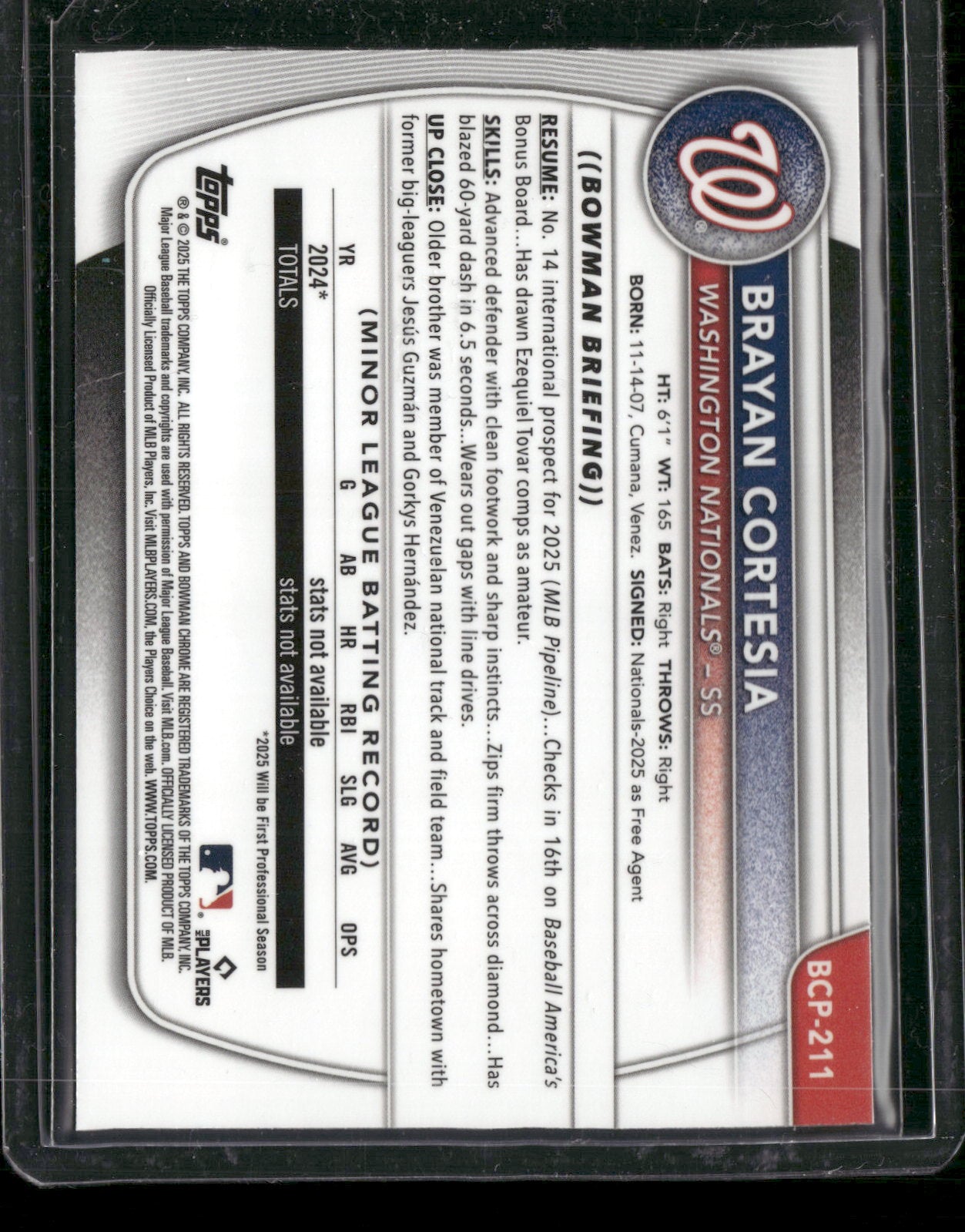 2025 Bowman Chrome Brayan Cortesia #BCP-211 Mega Box Mojo Refractor 1st Bowman