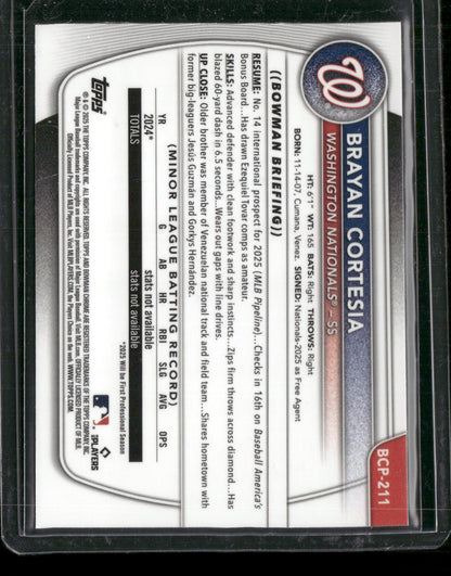 2025 Bowman Chrome Brayan Cortesia #BCP-211 Mega Box Mojo Refractor 1st Bowman