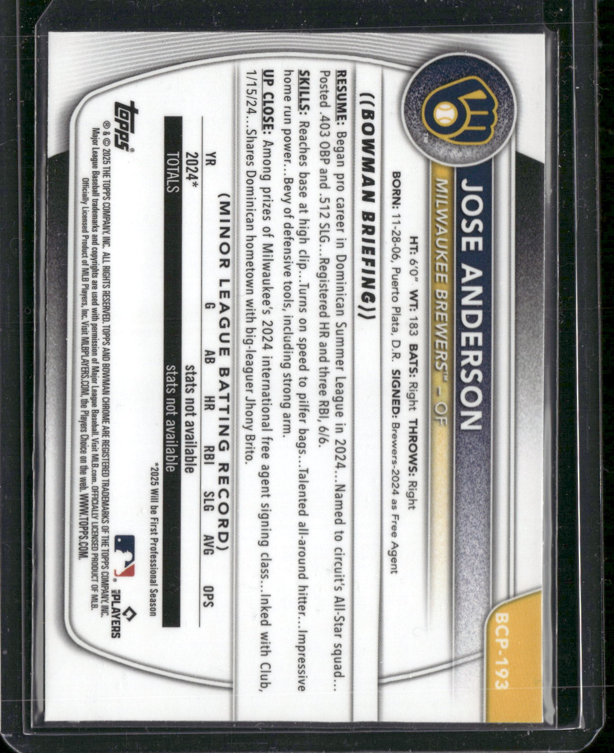 2025 Bowman Chrome Jose Anderson #BCP-193 Mega Box Mojo Refractor 1st Bowman