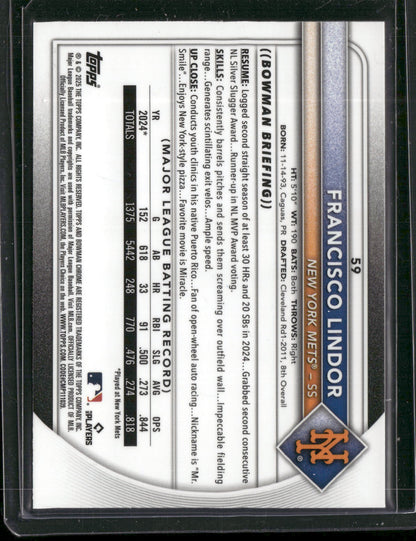 2025 Bowman Chrome Francisco Lindor #59 Mega Box Mojo Refractor