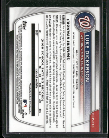 2025 Bowman Chrome Luke Dickerson #BCP-218 Mega Box Mojo Refractor 1st Bowman