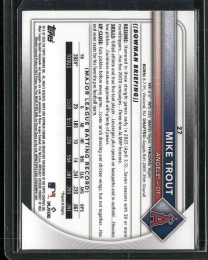 2025 Bowman Chrome Mike Trout #27 Mega Box Mojo Refractor