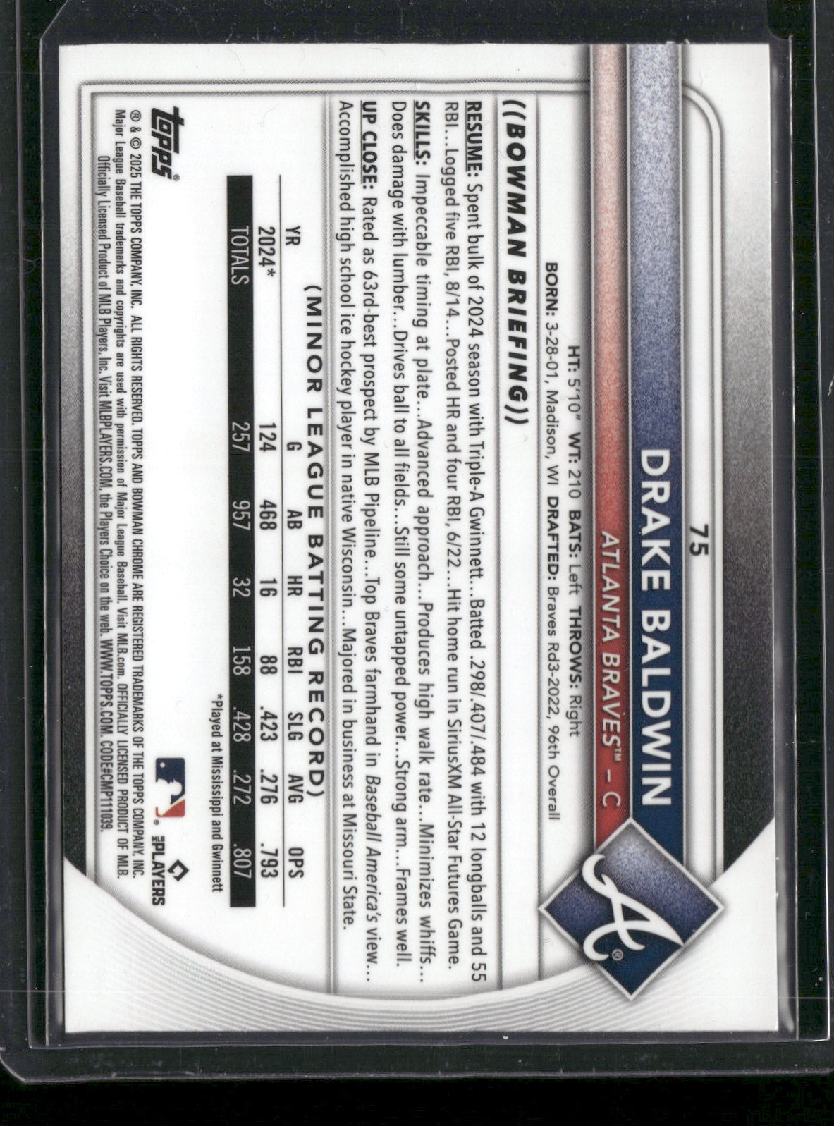 2025 Bowman Chrome Drake Baldwin #75 Mega Box Mojo Refractor RC