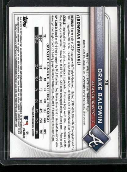 2025 Bowman Chrome Drake Baldwin #75 Mega Box Mojo Refractor RC
