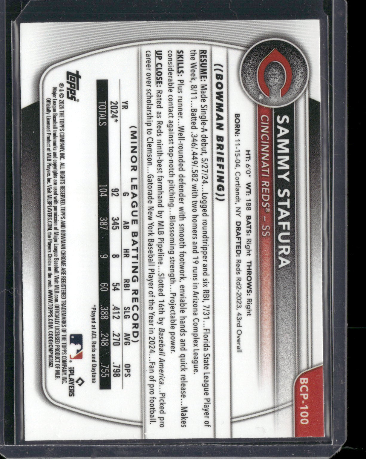 2025 Bowman Chrome Sammy Stafura #BCP-100 Mega Box Mojo Refractor 1st Bowman