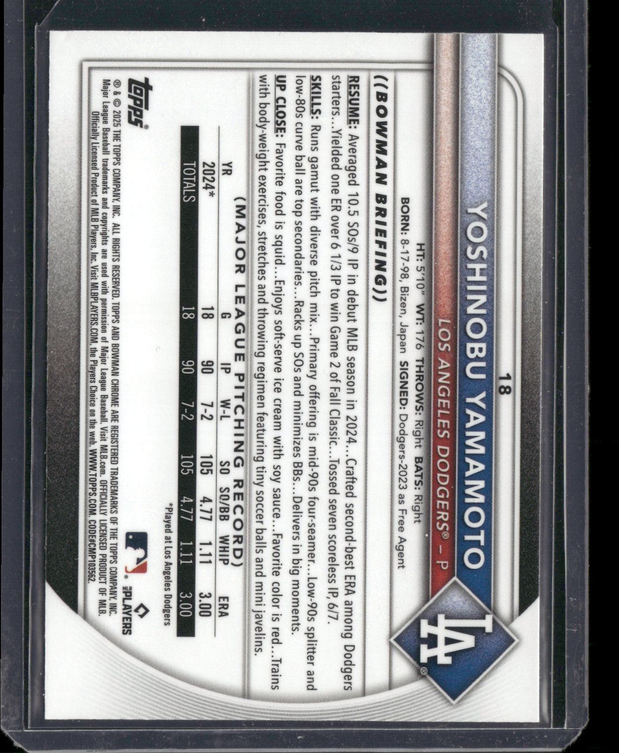 2025 Bowman Chrome Yoshinobu Yamamoto #18 Mega Box Mojo Refractor