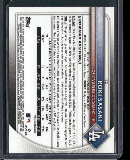 2025 Bowman Chrome Roki Sasaki #12 Mega Box Mojo Refractor RC