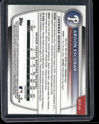 2025 Bowman Chrome Aroon Escobar #BCP-65 Mega Box Mojo Refractor 1st Bowman