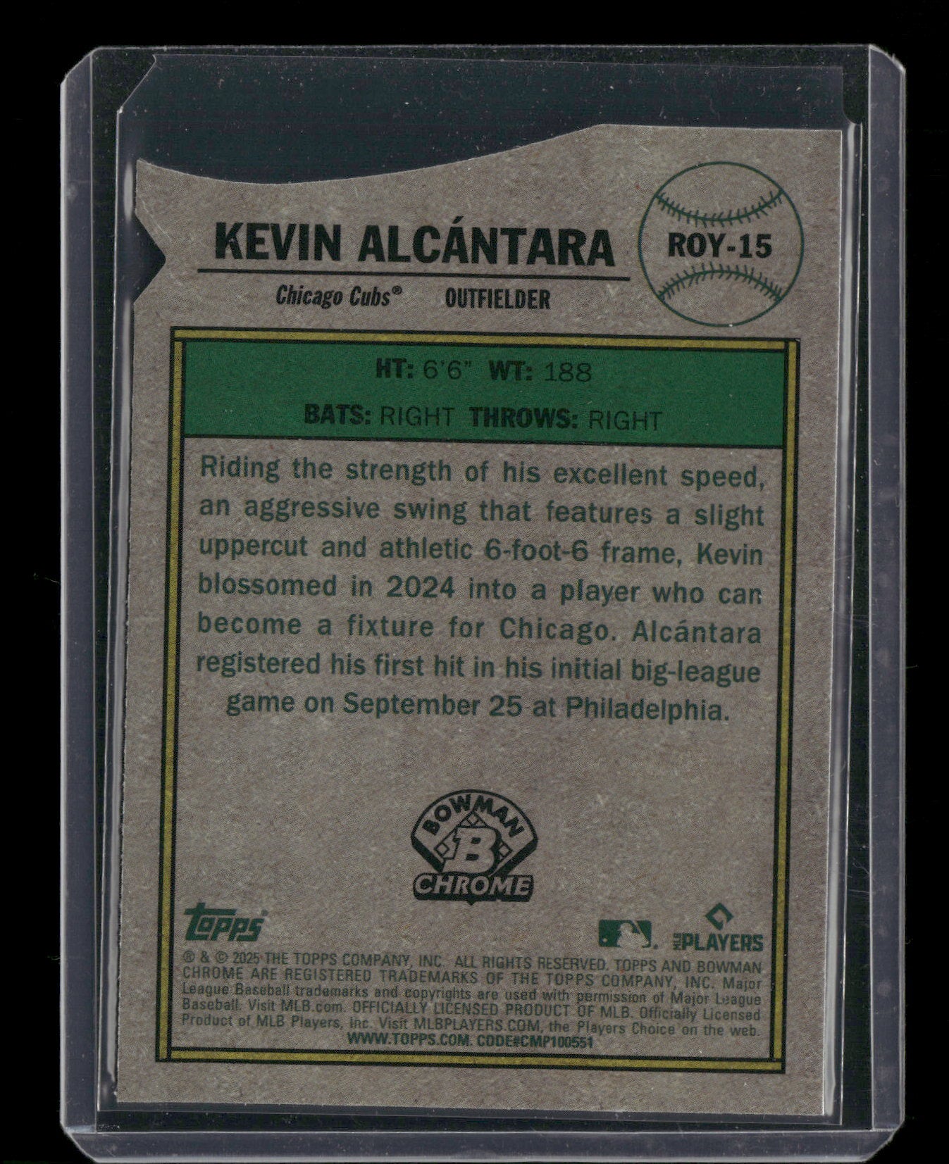 2025 Bowman Chrome Kevin Alcántara #ROY-15 Rookie of the Year Favorites RC