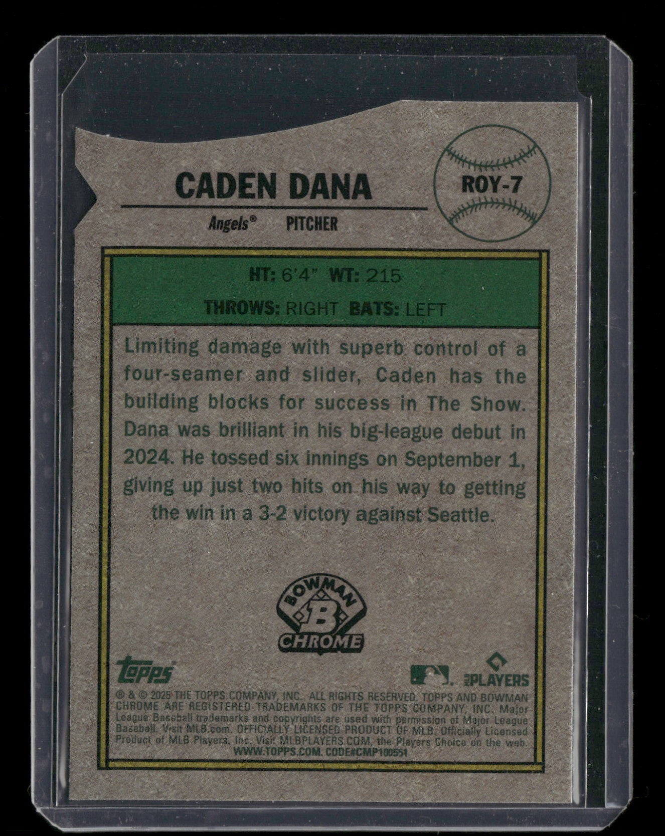 2025 Bowman Chrome Caden Dana #ROY-7 Rookie of the Year Favorites RC
