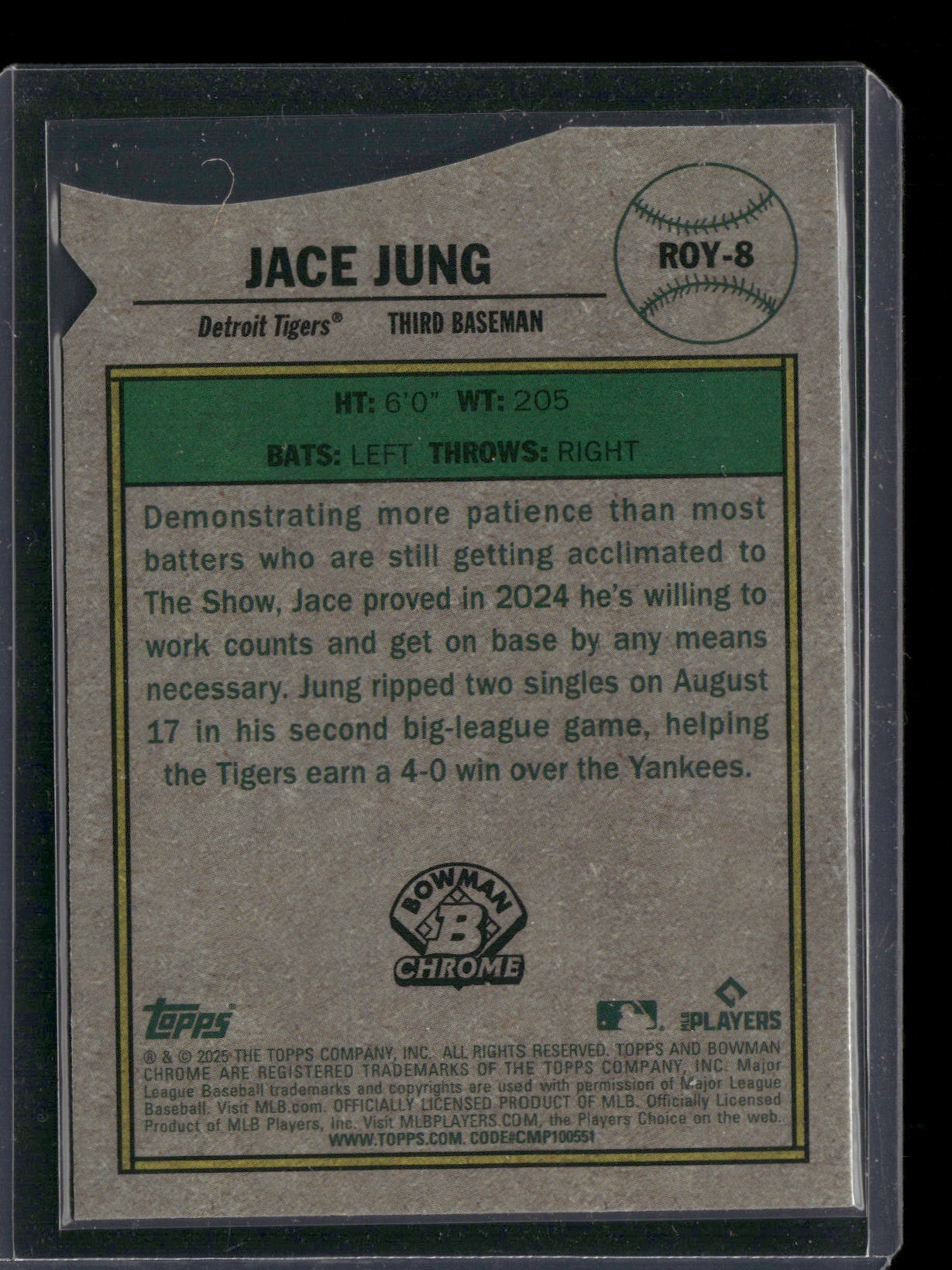 2025 Bowman Chrome Jace Jung #ROY-8 Rookie of the Year Favorites RC
