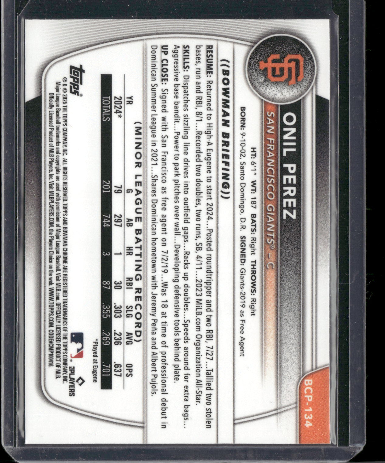 2025 Bowman Chrome Onil Perez #BCP-134 1st Bowman