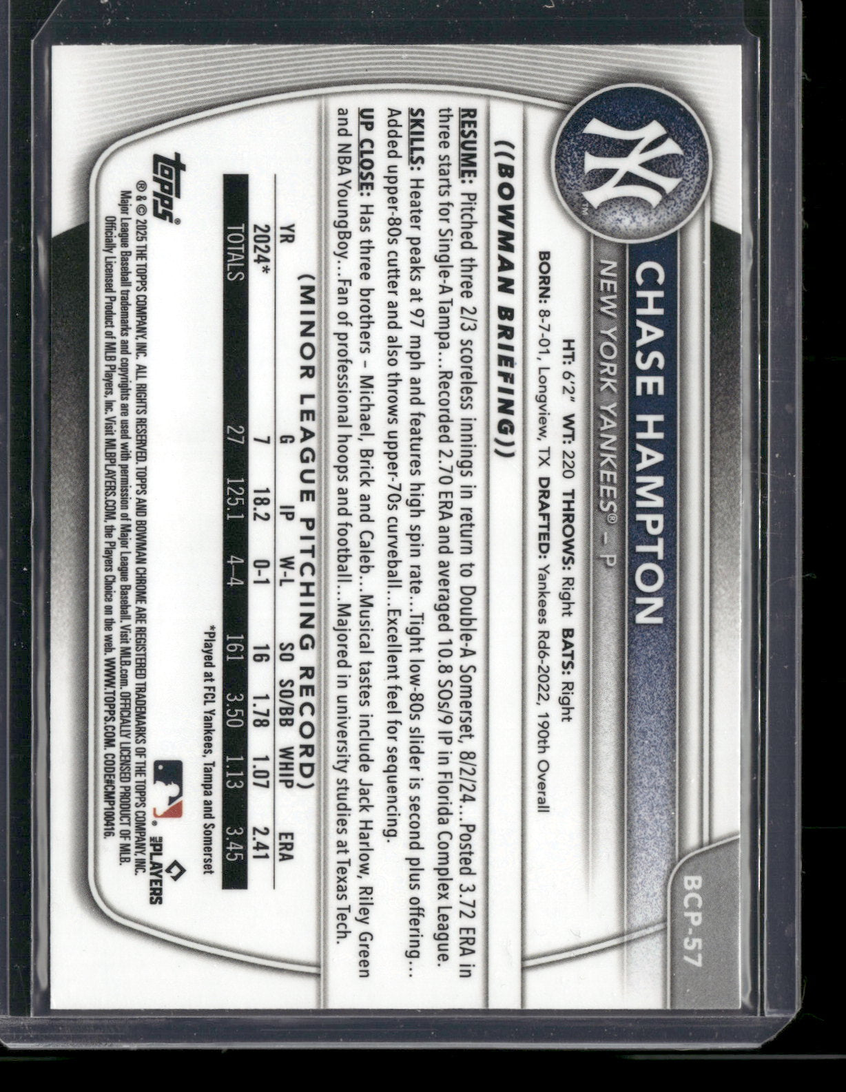 2025 Bowman Chrome Chase Hampton #BCP-57 1st Bowman