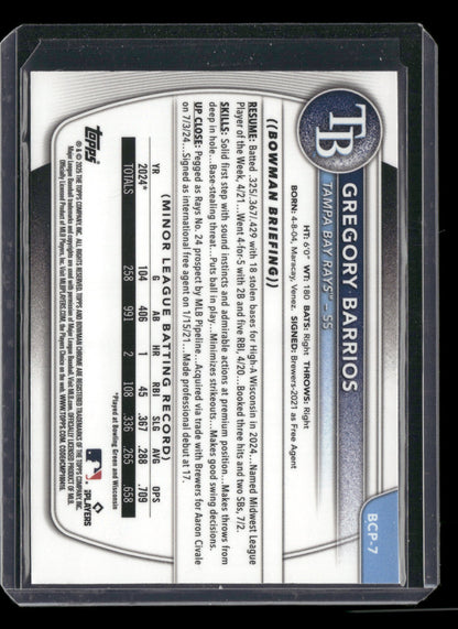 2025 Bowman Chrome Gregory Barrios #BCP-7 1st Bowman