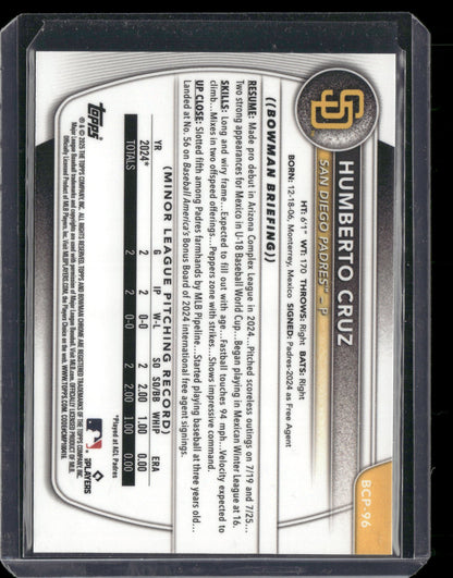 2025 Bowman Chrome Humberto Cruz #BCP-96 1st Bowman
