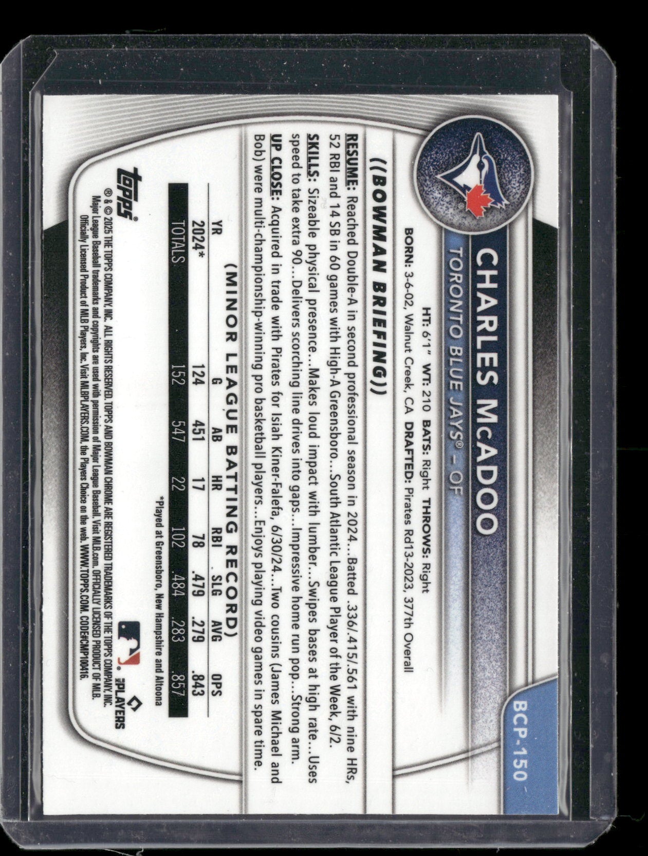 2025 Bowman Chrome Charles McAdoo #BCP-150 1st Bowman