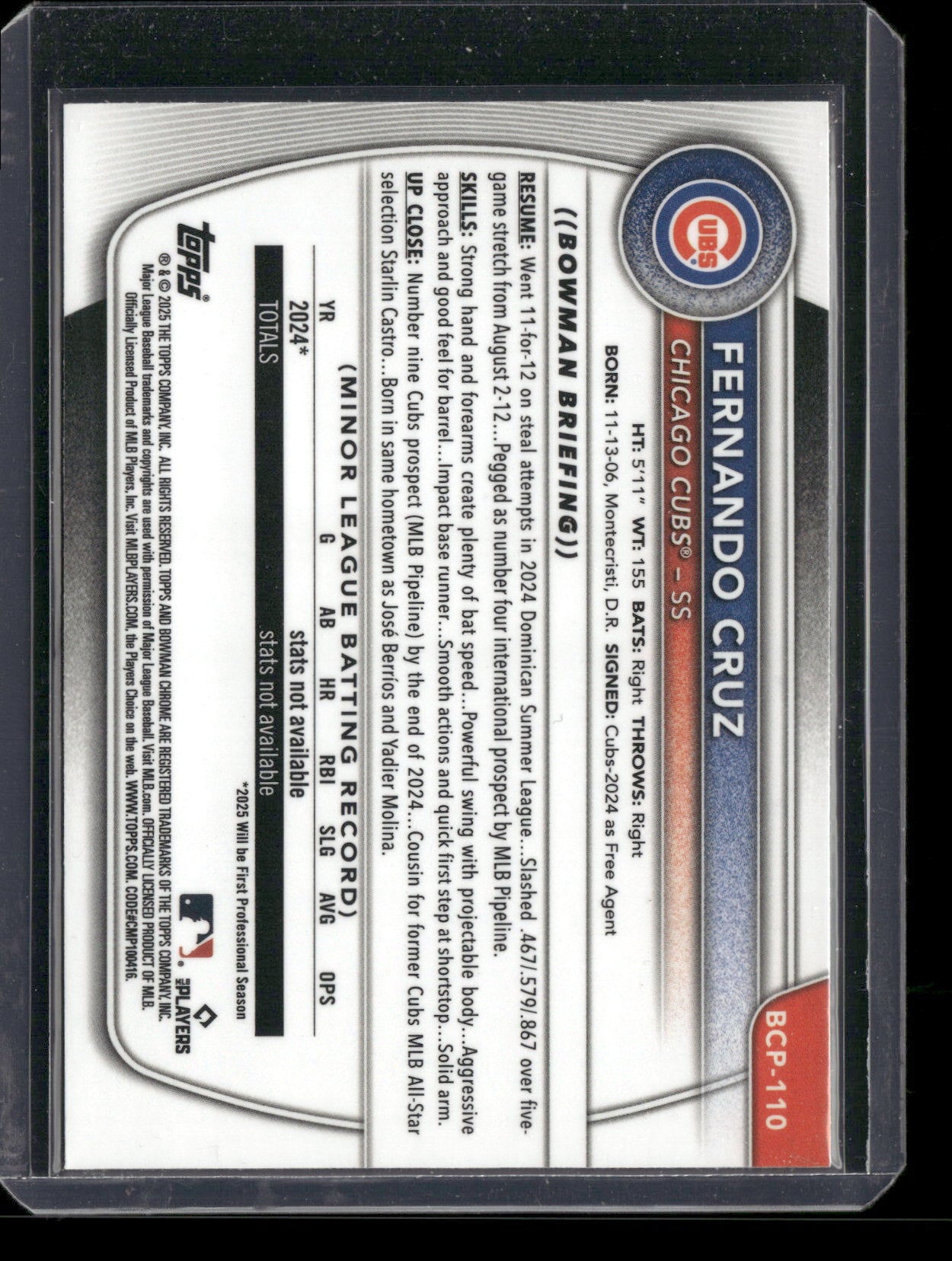 2025 Bowman Chrome Fernando Cruz #BCP-110