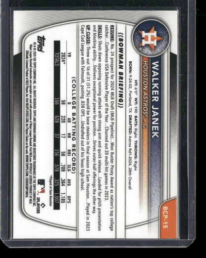 2025 Bowman Chrome Walker Janek #BCP-15 1st Bowman