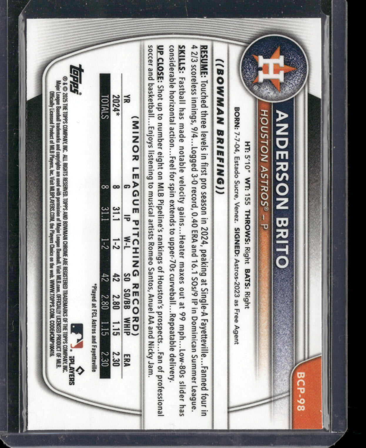 2025 Bowman Chrome Anderson Brito #BCP-98 1st Bowman