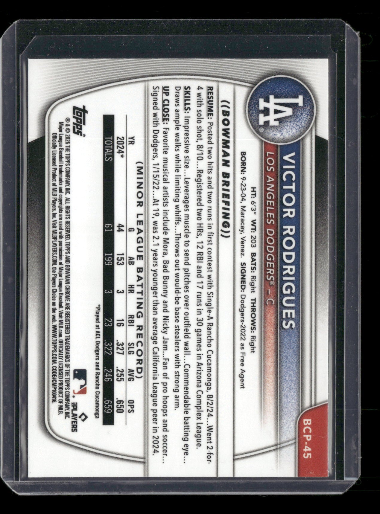 2025 Bowman Chrome Victor Rodrigues #BCP-45 1st Bowman