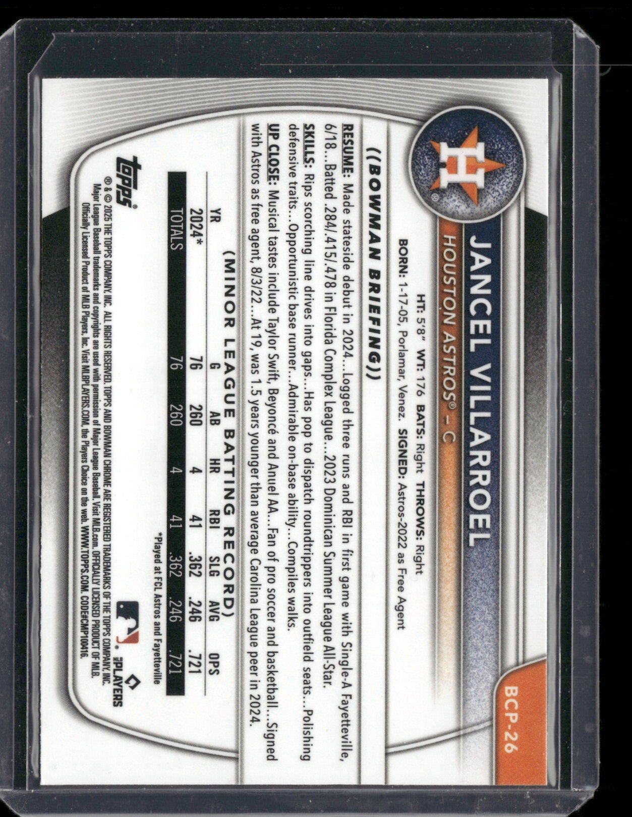 2025 Bowman Chrome Jancel Villarroel #BCP-26 1st Bowman