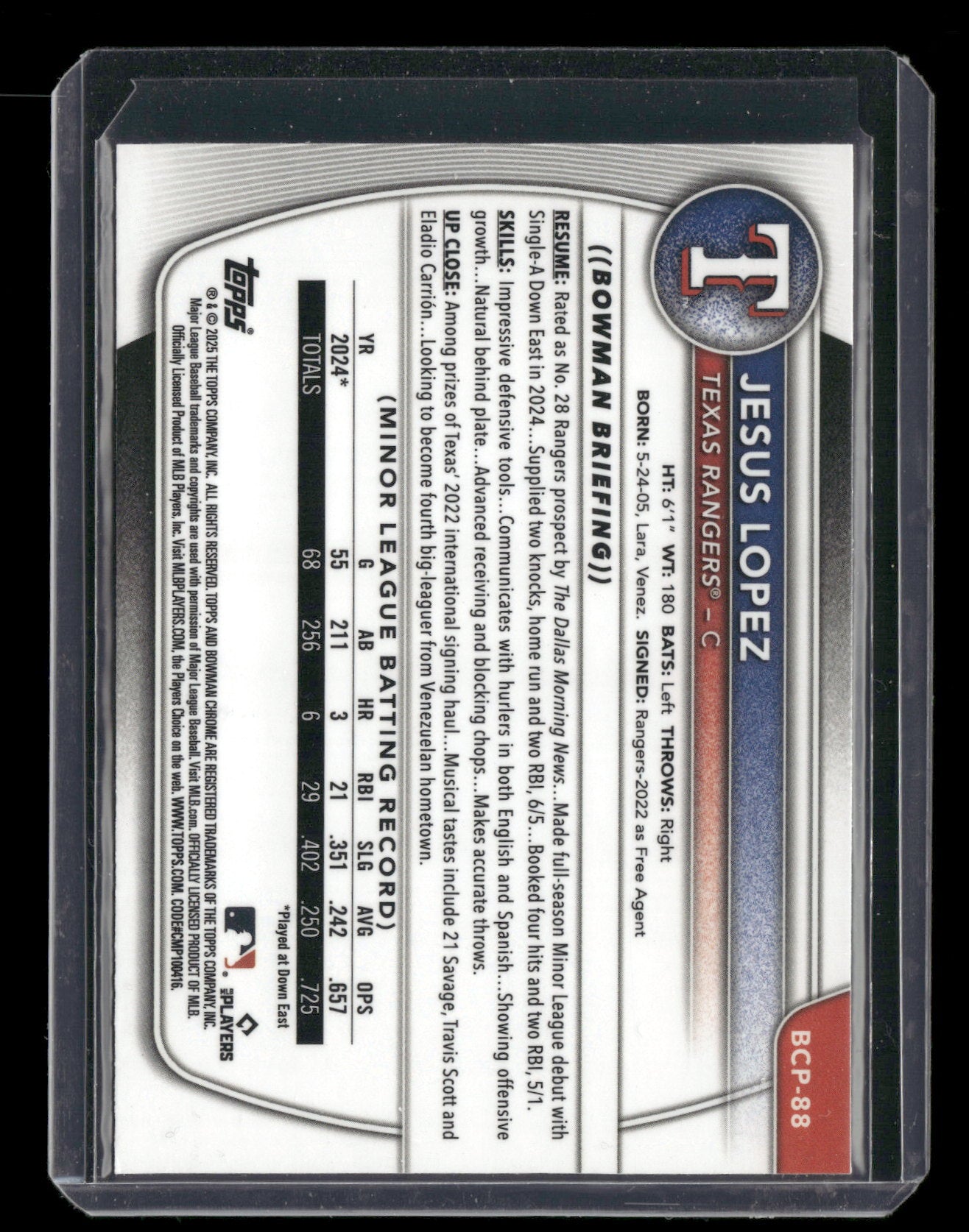 2025 Bowman Chrome Jesus Lopez #BCP-88 1st Bowman