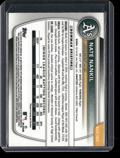 2025 Bowman Chrome Nate Nankil #BCP-102 1st Bowman