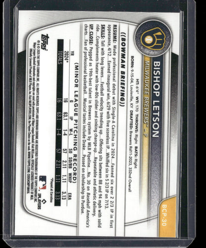 2025 Bowman Chrome Bishop Letson #BCP-30
