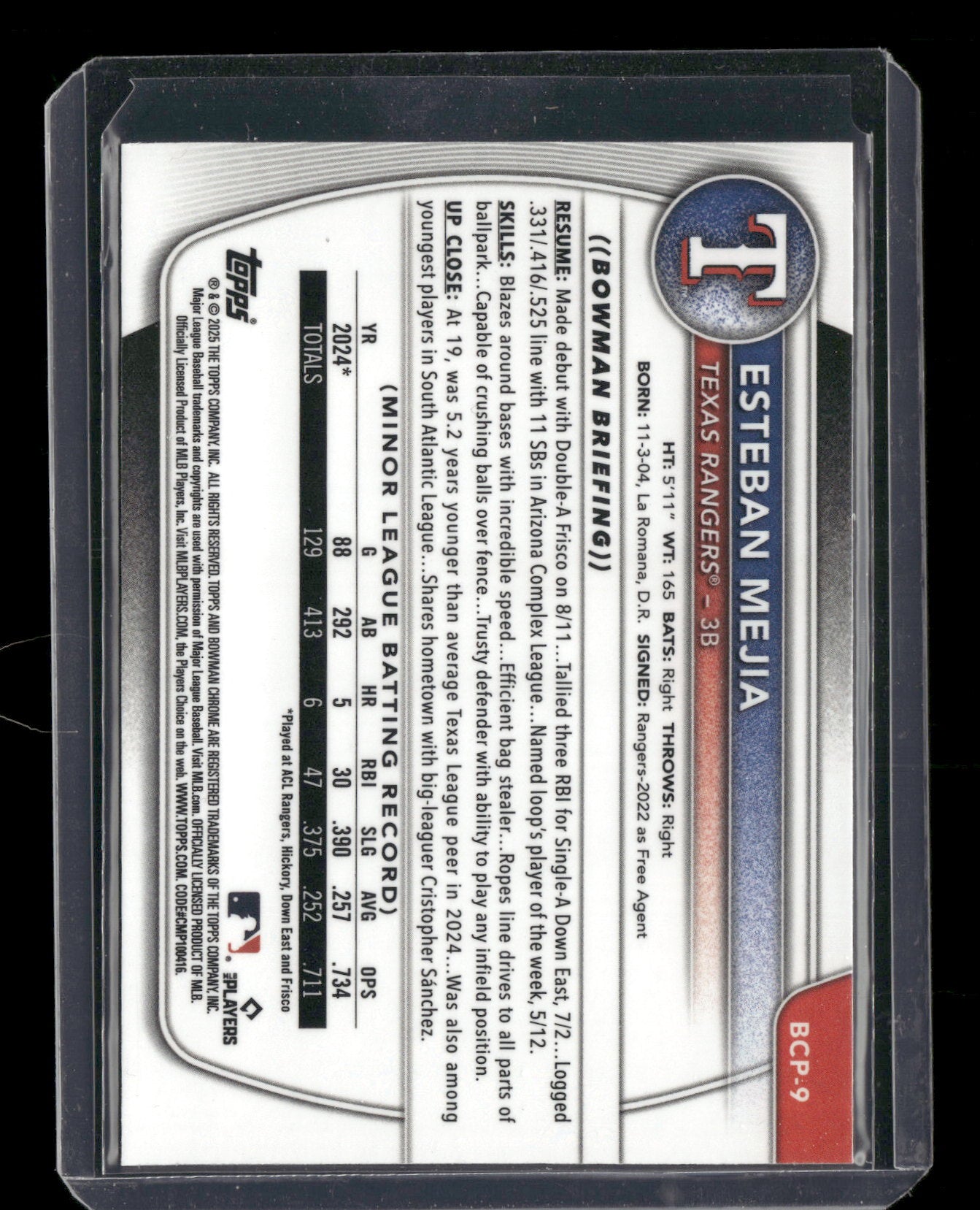 2025 Bowman Chrome Esteban Mejia #BCP-9 1st Bowman
