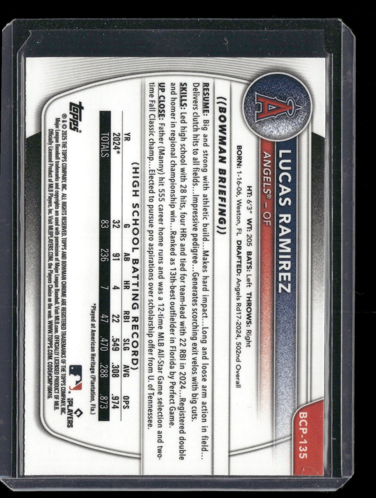 2025 Bowman Chrome Lucas Ramirez #BCP-135 1st Bowman