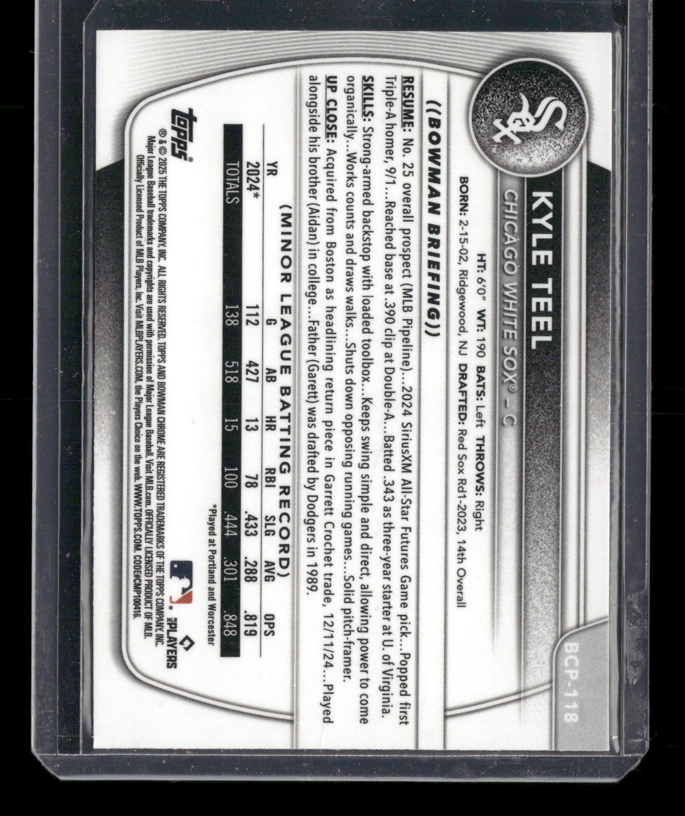 2025 Bowman Chrome Kyle Teel #BCP-118
