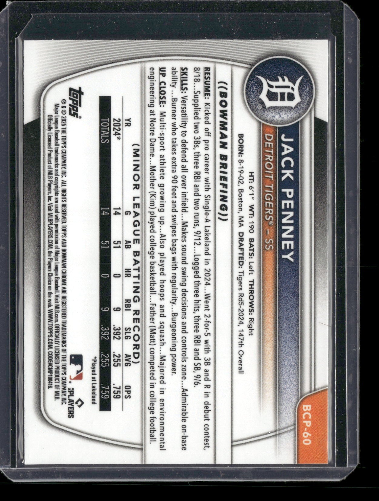 2025 Bowman Chrome Jack Penney #BCP-60 1st Bowman