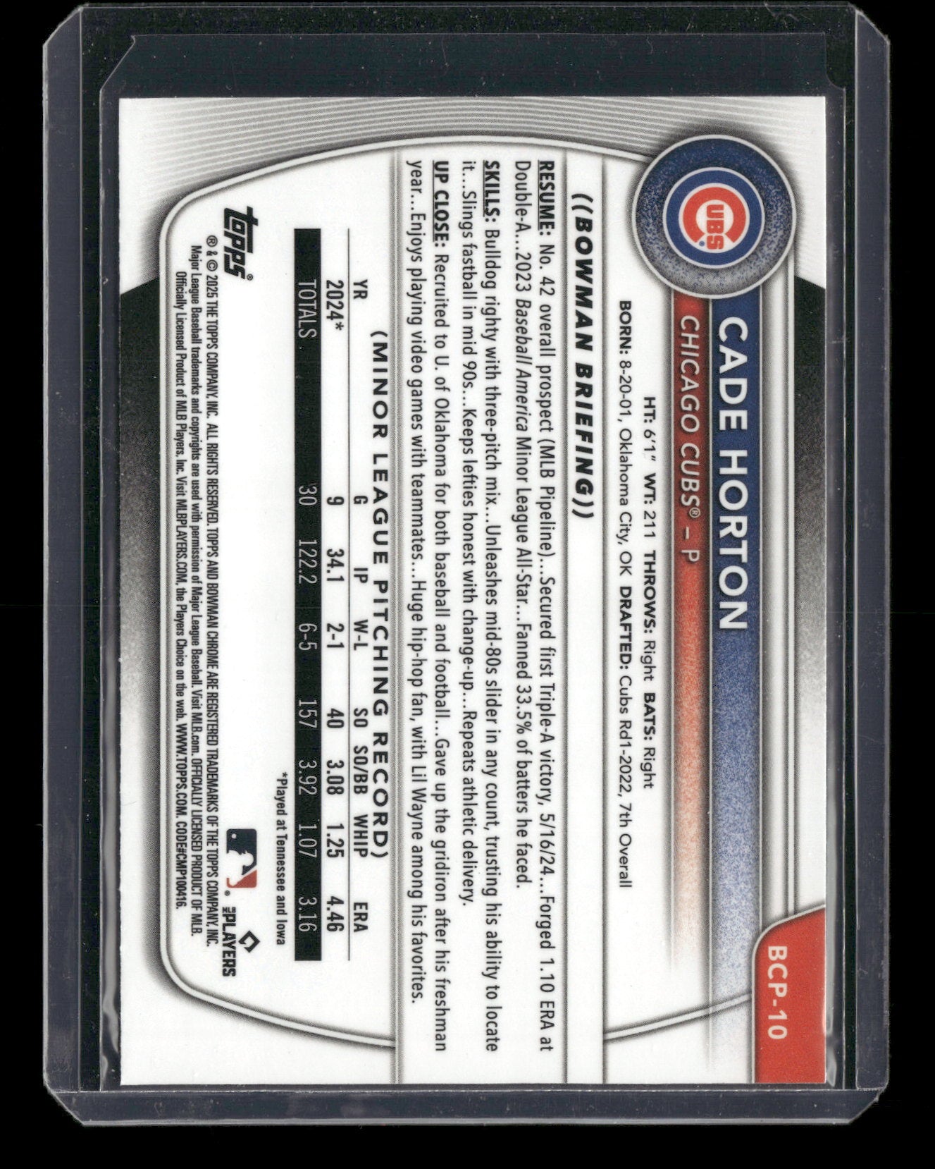2025 Bowman Chrome Cade Horton #BCP-10