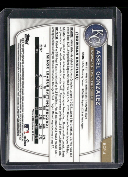 2025 Bowman Chrome Asbel Gonzalez #BCP-4 1st Bowman